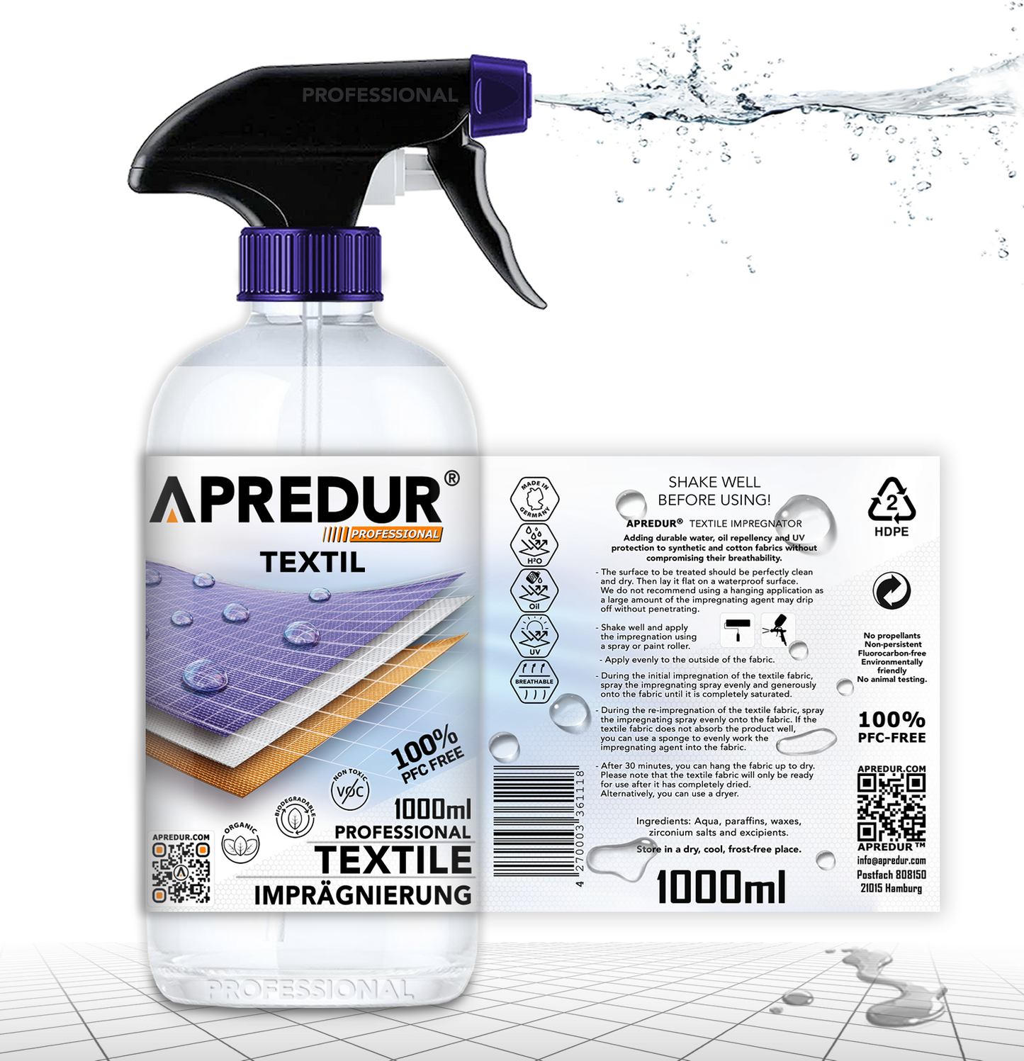 kul fortjener Genoptag 1L APREDUR Textile Professional waterproofing spray – Apredur.com